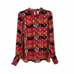 Joie Red and Black Patterned Blouse